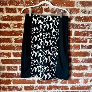 Cynthia Rowley black & white abstract floral elastic waist midi skirt